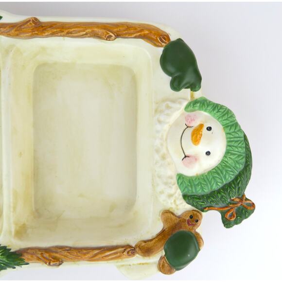 BICO Snowman Divided Serving Tray 16” Ceramic Christmas 3Section Holiday Platter - Picture 5 of 10